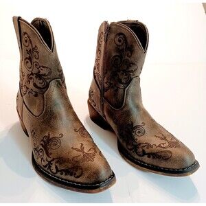 Women's Roper Short Stuff Vintage Brown Western Cowboy Boots Size 7.5 Snip Toe